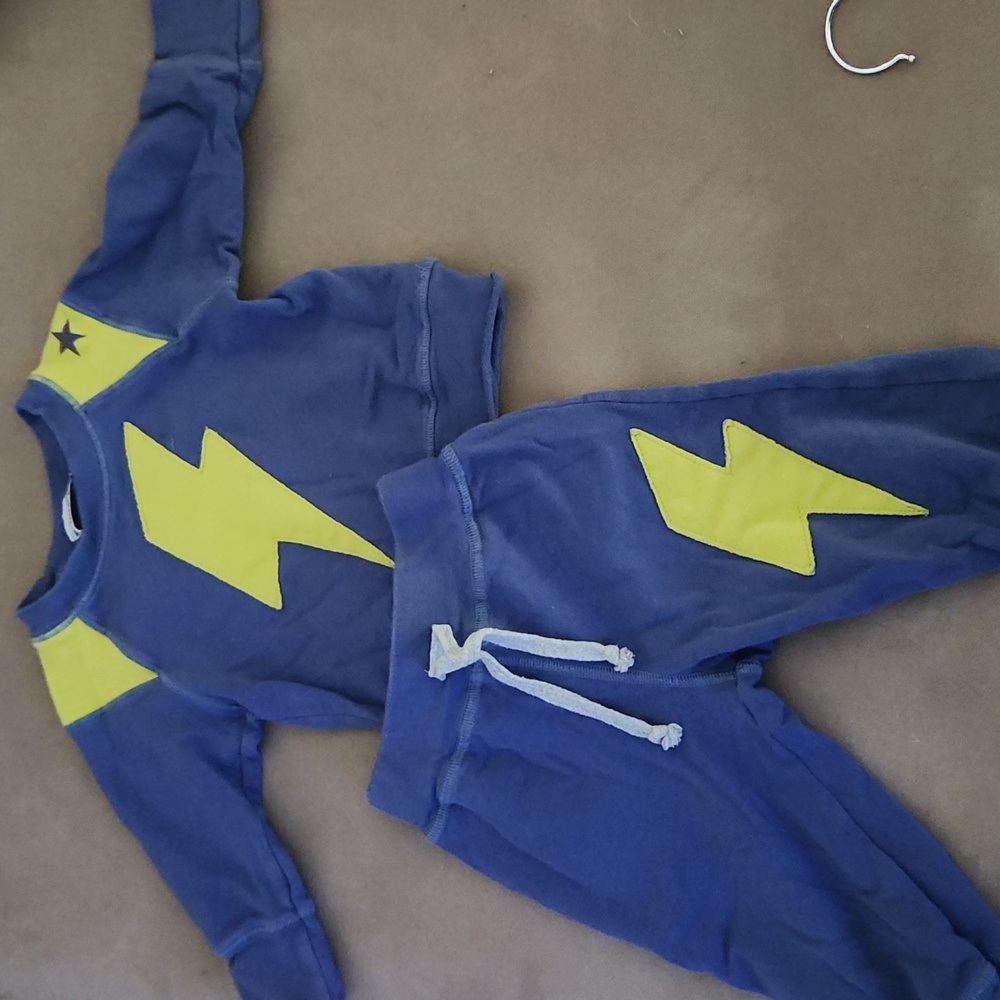 Bottlecaps Blue and Yellow Lightning Bolt Baby Set. Size 12 Months